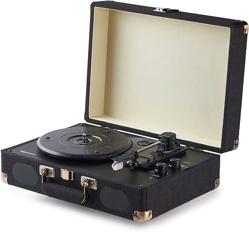 Amazon Basics Portable Suitcase Vinyl Turntable Record Player with Bui — Build quality and design details up close